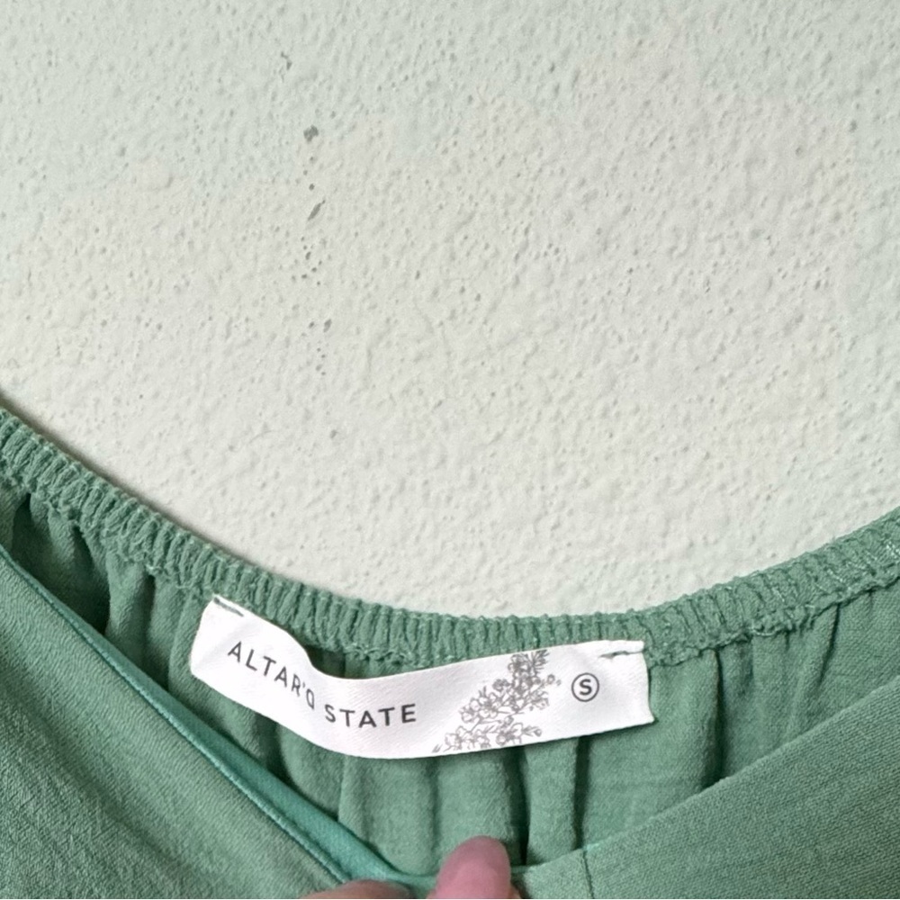 NWT Altar'd State Boho Babydoll Tiered Bubble Sleeve Dress‎ in Sage Size Small - Picture 4 of 8